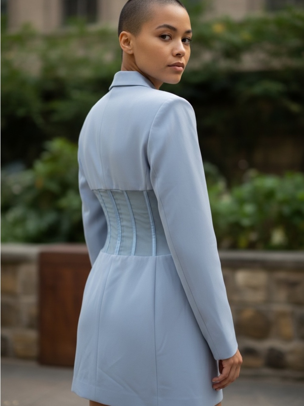 AKIRA Light Blue Fitted Corset Blazer Dress